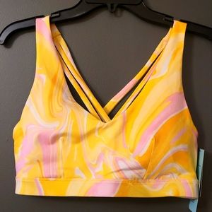 (048) NWT Women's Ideology Watercolor Low Intensity Whirl Lemon Sports Bra (M)